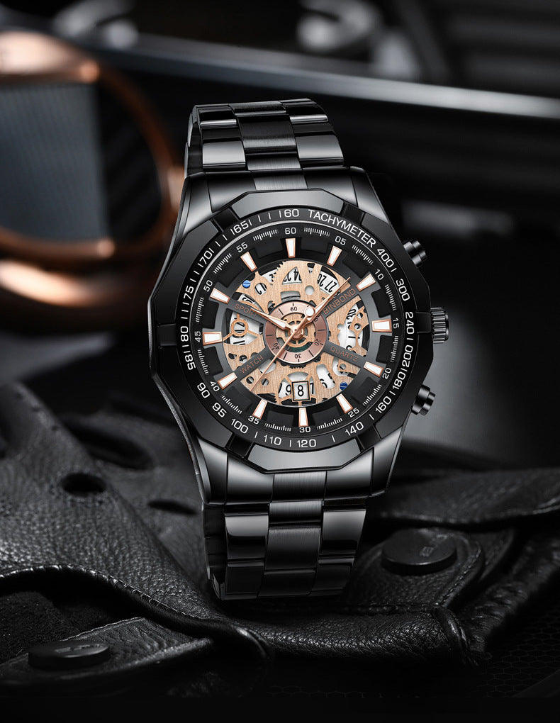 Men's Waterproof Luminous Casual Business Mechanical Hollow Dried Shrimp Wrist Watch