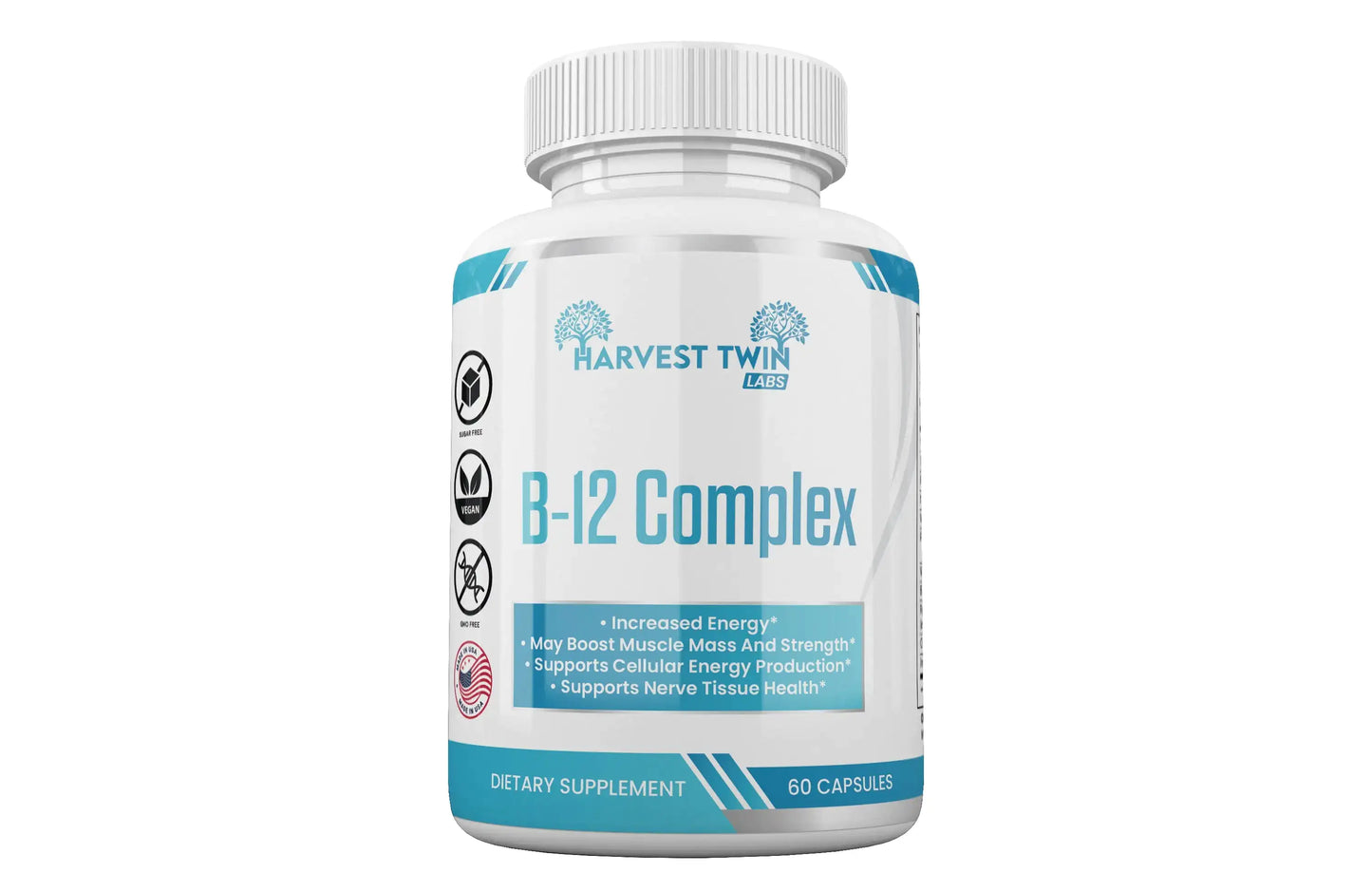 B-12 Complex Vitamin Supplement by Harvest Twin Lab for Increased Energy and Vitality - 60 Capsules.