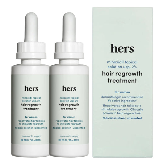 hers Hair Regrowth Treatment for Women, 2% Minoxidil Solution, 2 Month Supply, 2 Pack, Unscented, for Hair Loss and Thinning Hair