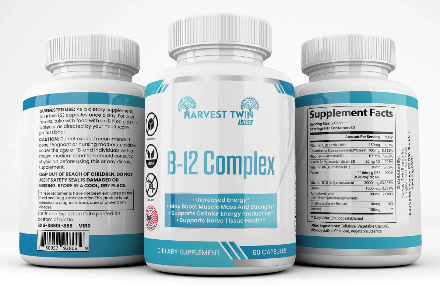 Harvest Twin Lab B-12 Complex Vitamin Supplement for Energy and Vitality, 60 Capsules, Boosts Energy Production.